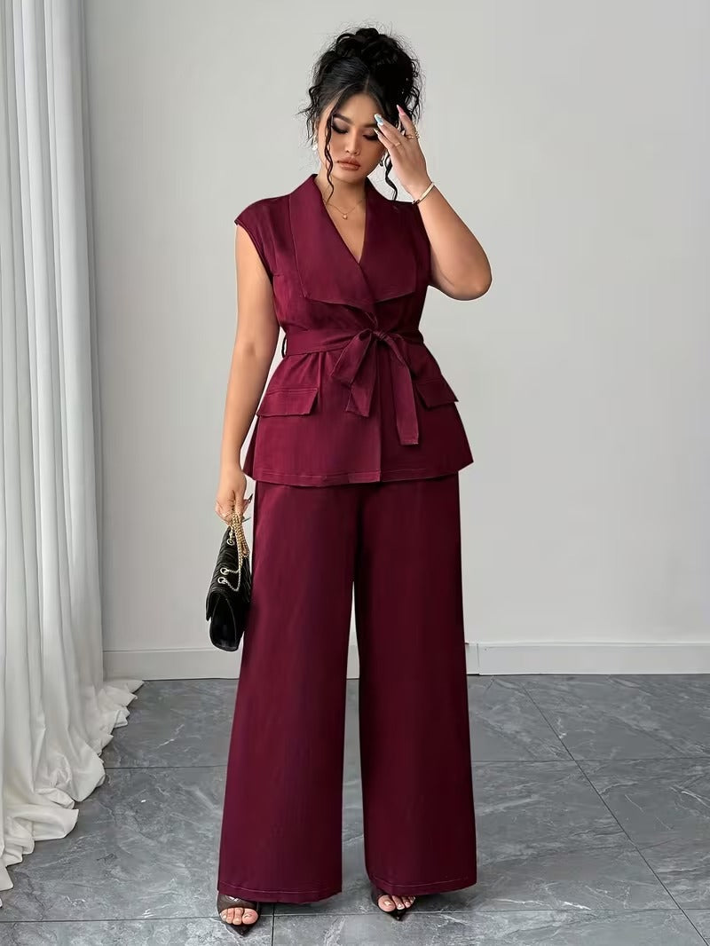 Power Style Plus Size Vest & Wide-Leg Pants Set for Work & Beyond