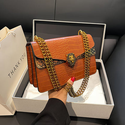 Vintage Crocodile Print Crossbody Bag