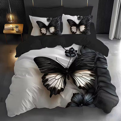 Luxury Dark Butterfly Digital Print Duvet Cover Set – Soft Brushed Polyester Bedding
