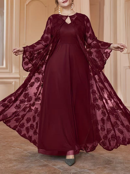 Luxury Plus Size Lace Cardigan with Lotus Sleeves & Elegant Maxi Dress