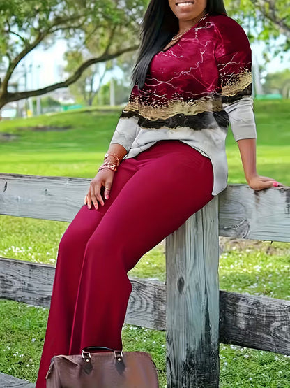 Premium V-Neck Printed Co-Ord Set – Elegant 2PCS Outfit