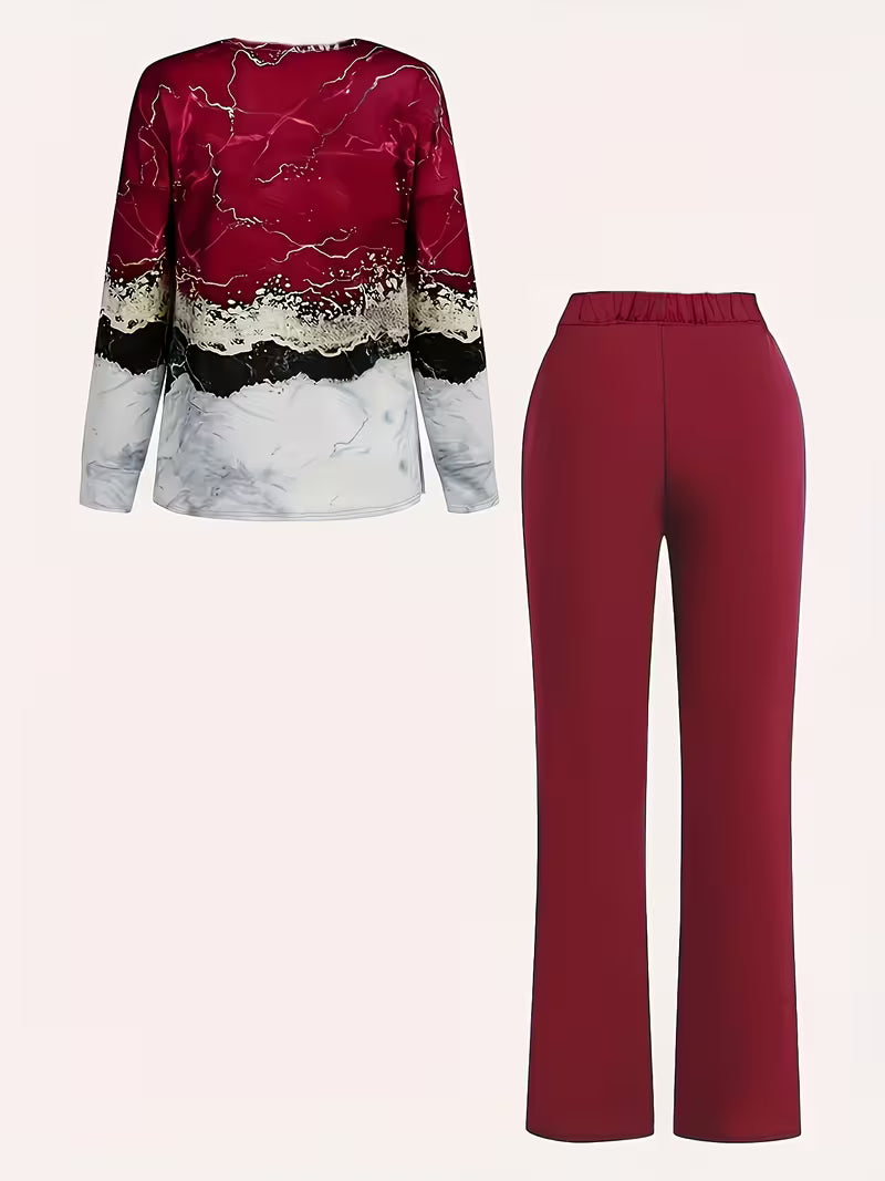 Premium V-Neck Printed Co-Ord Set – Elegant 2PCS Outfit