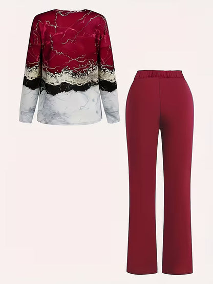 Premium V-Neck Printed Co-Ord Set – Elegant 2PCS Outfit