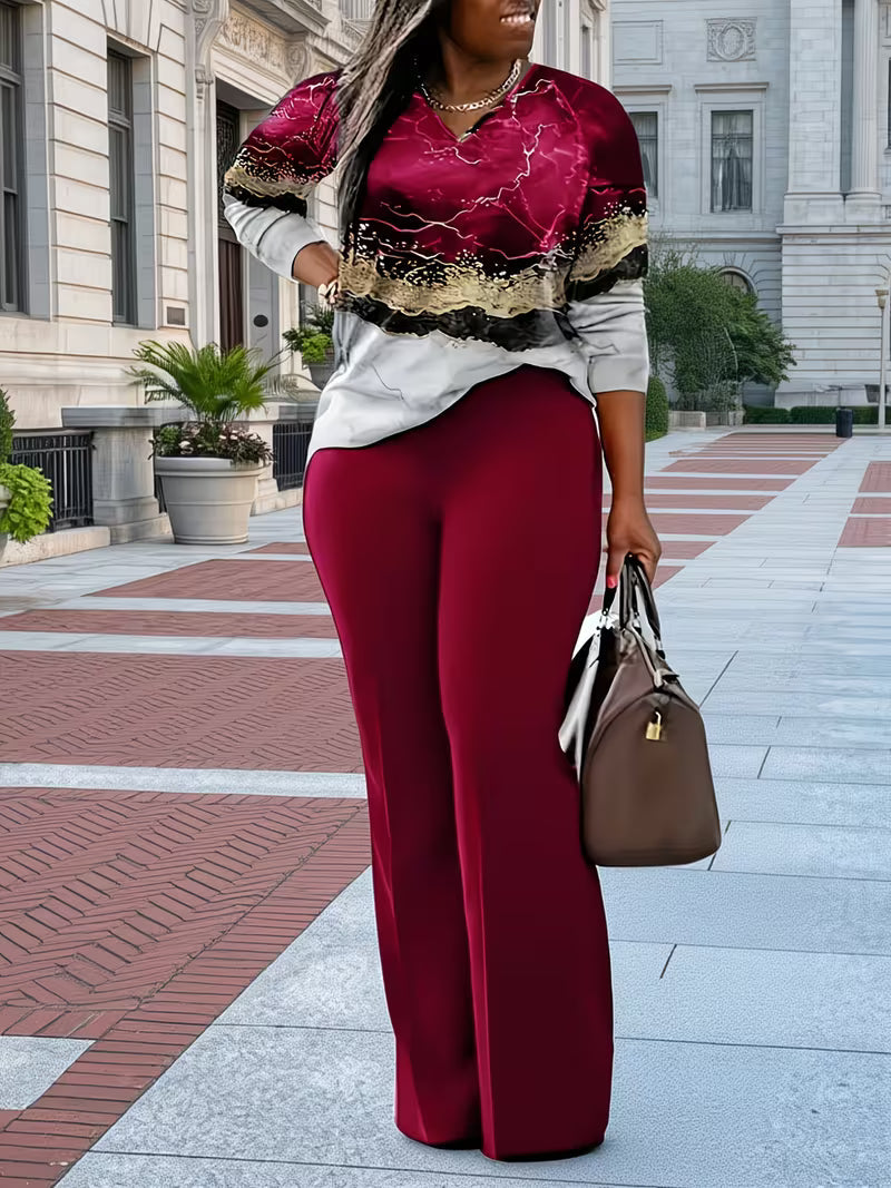 Premium V-Neck Printed Co-Ord Set – Elegant 2PCS Outfit
