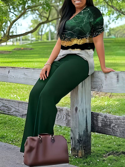 Premium V-Neck Printed Co-Ord Set – Elegant 2PCS Outfit