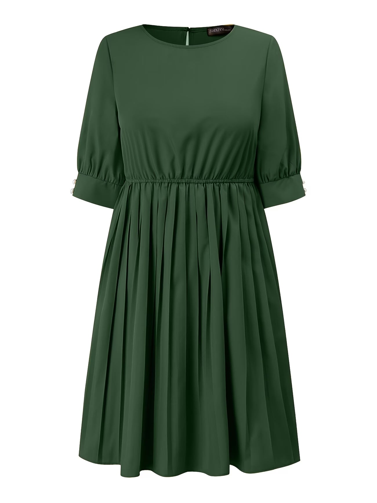 Elegant Korean Style Pleated A-Line Knee Length Dress