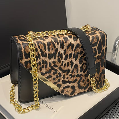 Women’s Leopard Patchwork Crossbody Bag – Magnetic Snap Vintage Shoulder Bag