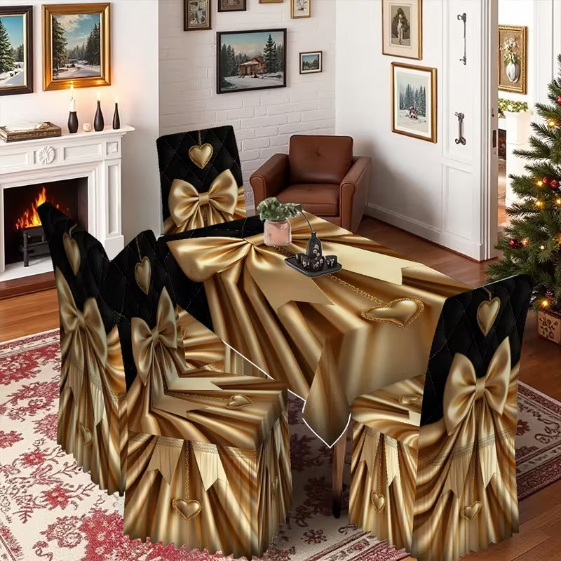 Luxury Minimalist Pattern Dining Tablecloth & Skirted Chair Cover Set – Decorative Dining Chair Covers