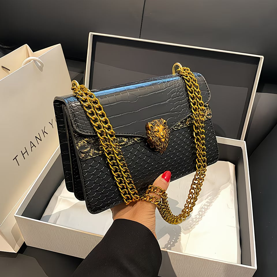 Vintage Crocodile Print Crossbody Bag