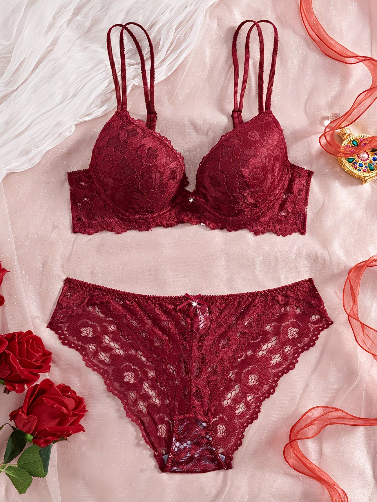 Pack of 6  Women’s Floral Lace Bra & Panty Set  Comfortable & Sexy Lingerie