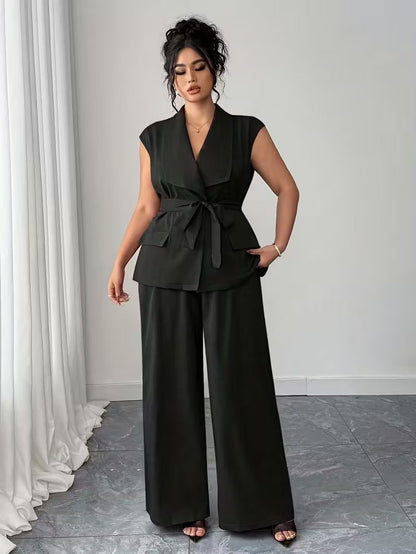 Power Style Plus Size Vest & Wide-Leg Pants Set for Work & Beyond