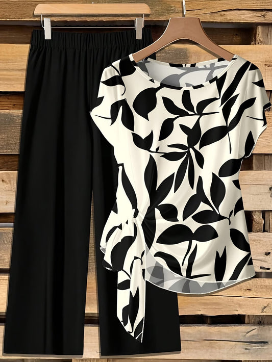 Artistic Vintage Print Two-Piece Outfit