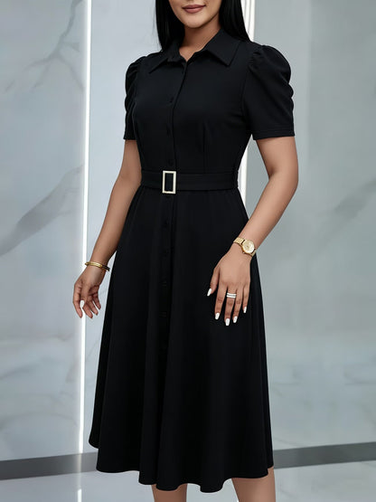 Women’s Lapel Collar Midi Dress with Tie Hem