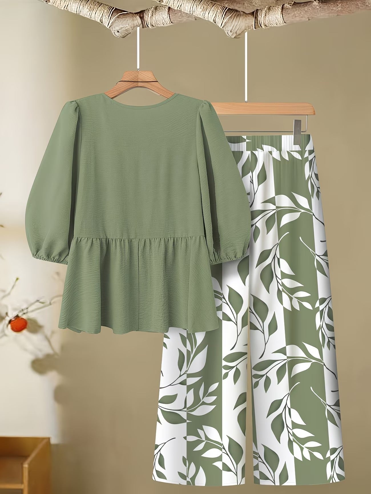 Curvy Chic Tie-Up Blouse & Wide-Leg Pants Co-Ord Set