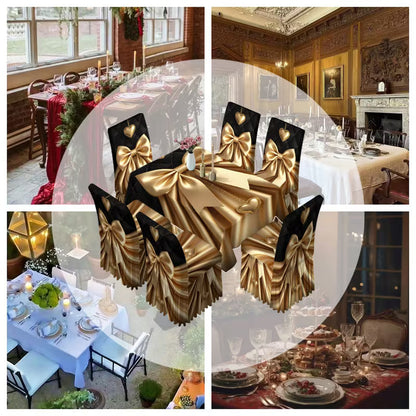 Luxury Minimalist Pattern Dining Tablecloth & Skirted Chair Cover Set – Decorative Dining Chair Covers