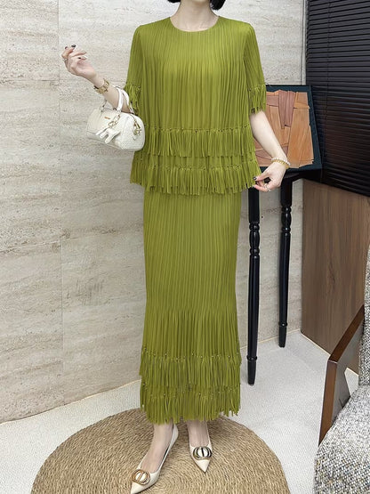 Effortless Style Plus Size Ruffle Tassel Skirt Co-Ord Set