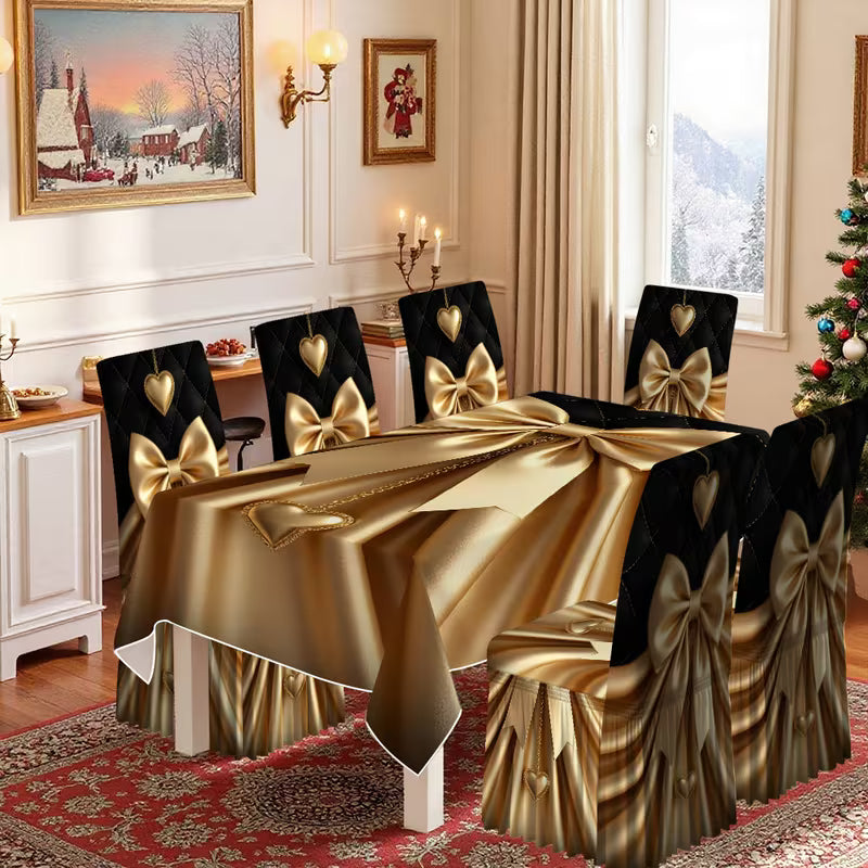 Luxury Minimalist Pattern Dining Tablecloth & Skirted Chair Cover Set – Decorative Dining Chair Covers