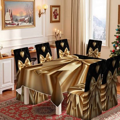 Luxury Minimalist Pattern Dining Tablecloth & Skirted Chair Cover Set – Decorative Dining Chair Covers
