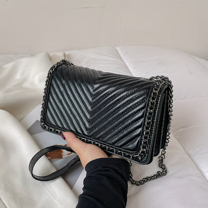 Minimalist Herringbone Flap Chain Bag