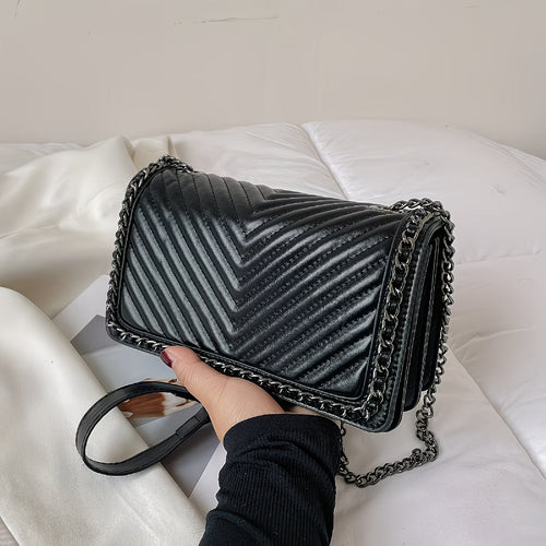 Minimalist Herringbone Flap Chain Bag