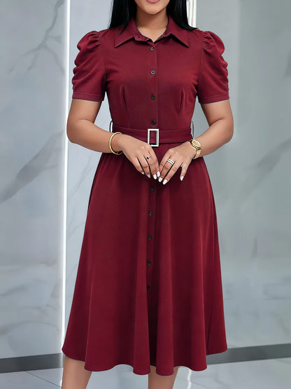 Women’s Lapel Collar Midi Dress with Tie Hem
