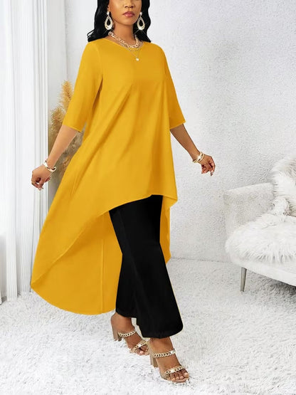 Graceful Plus Size Loose Fit Tunic with Irregular Hem Design