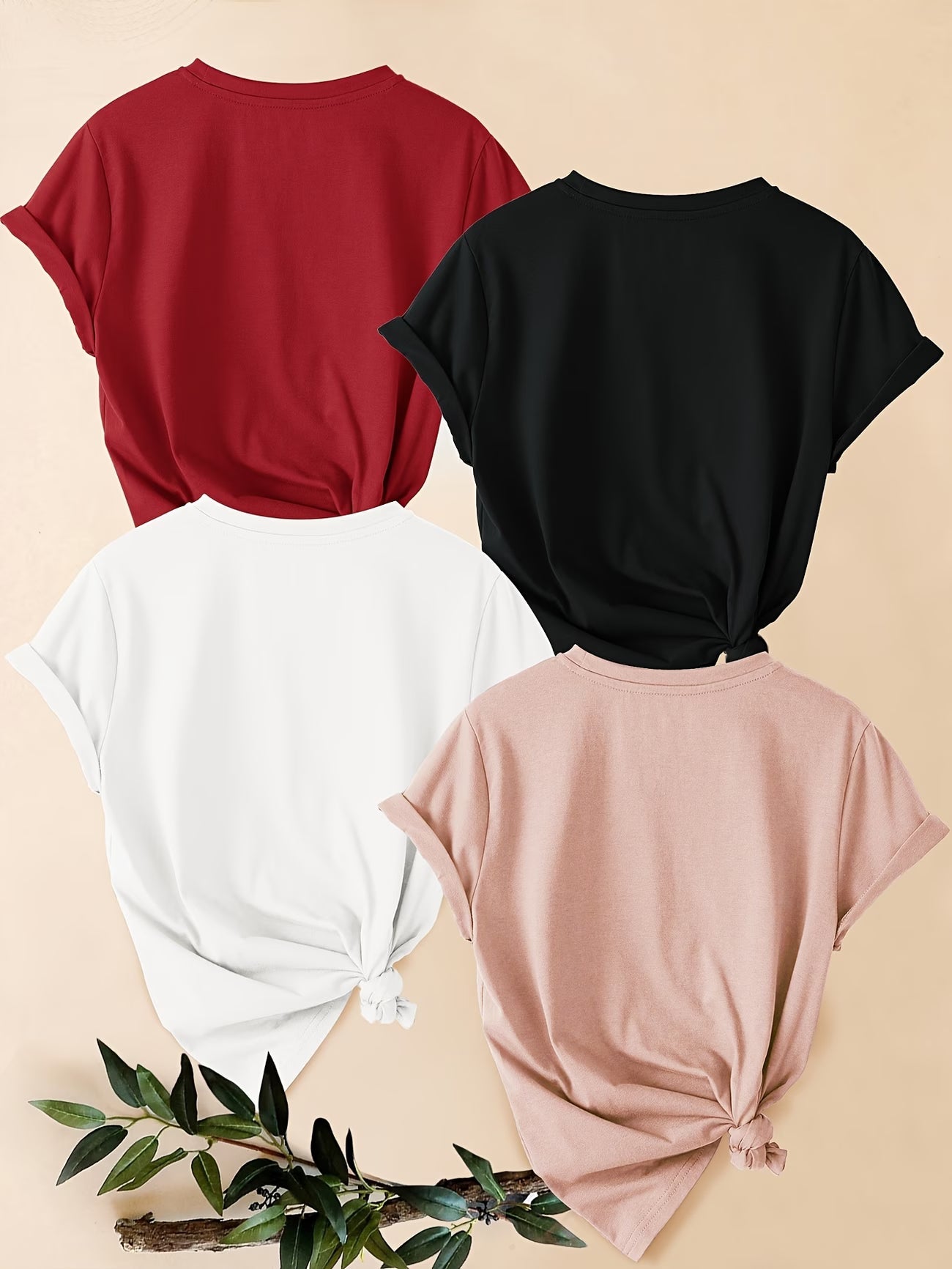 4PCS Women’s Vintage Valentine Print T-Shirts – Short Sleeve Round Neck Casual Tees
