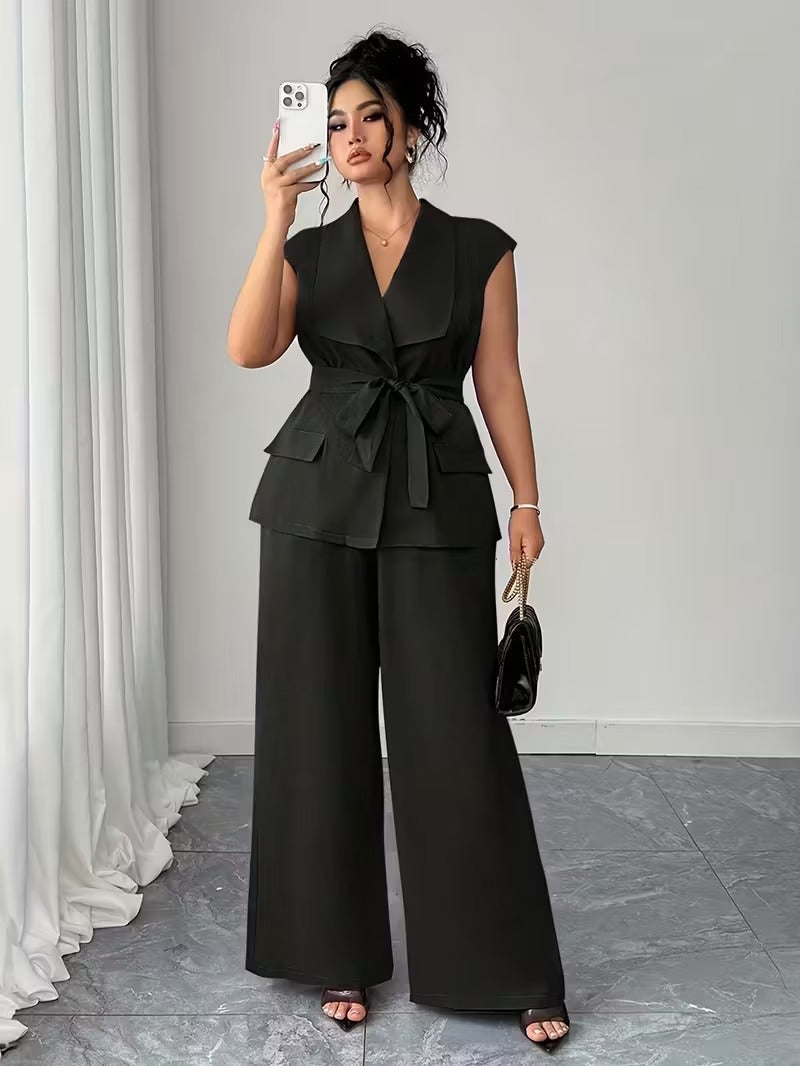 Power Style Plus Size Vest & Wide-Leg Pants Set for Work & Beyond