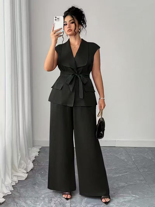Power Style Plus Size Vest & Wide-Leg Pants Set for Work & Beyond