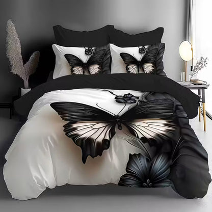 Luxury Dark Butterfly Digital Print Duvet Cover Set – Soft Brushed Polyester Bedding