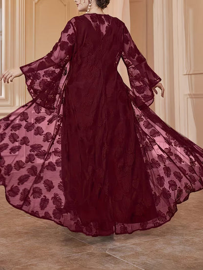 Luxury Plus Size Lace Cardigan with Lotus Sleeves & Elegant Maxi Dress