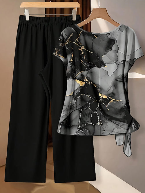Artistic Vintage Print Two-Piece Outfit