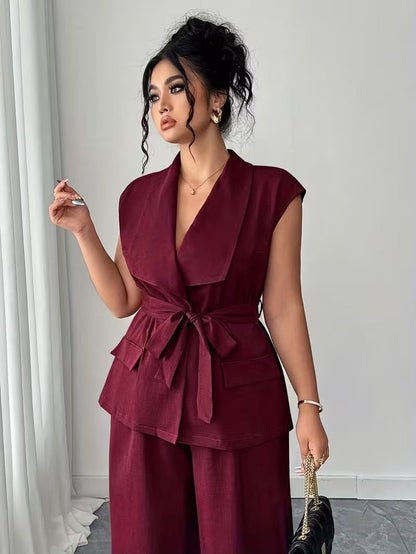 Power Style Plus Size Vest & Wide-Leg Pants Set for Work & Beyond