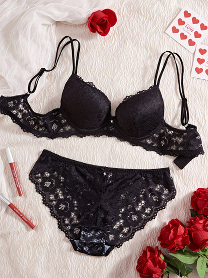 Pack of 6  Women’s Floral Lace Bra & Panty Set  Comfortable & Sexy Lingerie