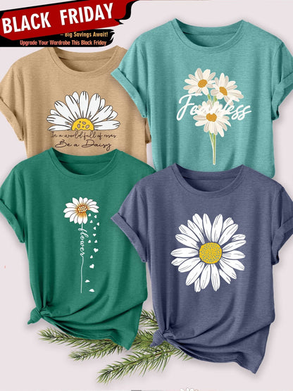 4PCS Women’s Vintage Valentine Print T-Shirts – Short Sleeve Round Neck Casual Tees (Copy)
