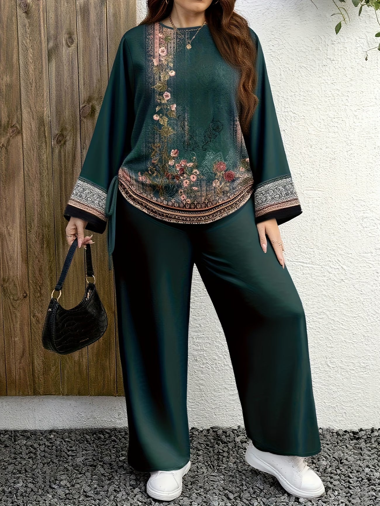 Plus-Size Vintage Print Two-Piece Set