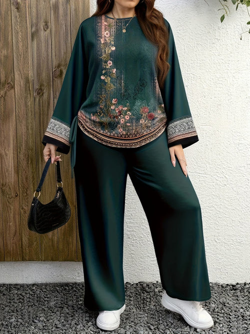 Plus-Size Vintage Print Two-Piece Set