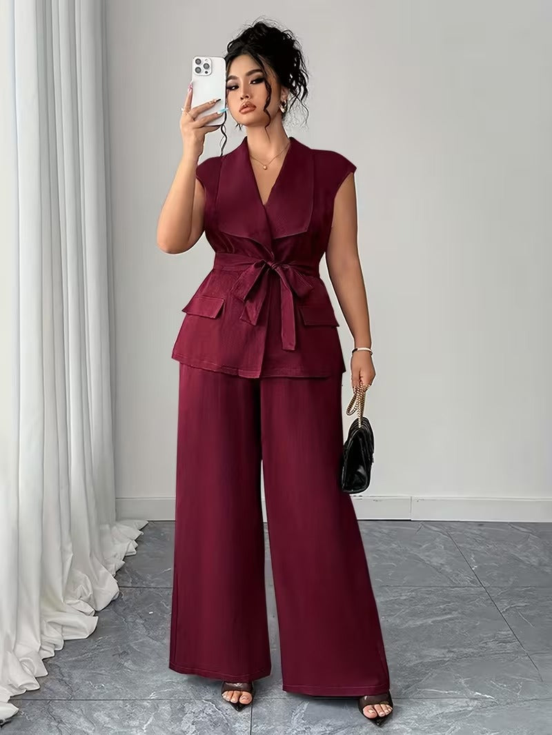 Power Style Plus Size Vest & Wide-Leg Pants Set for Work & Beyond