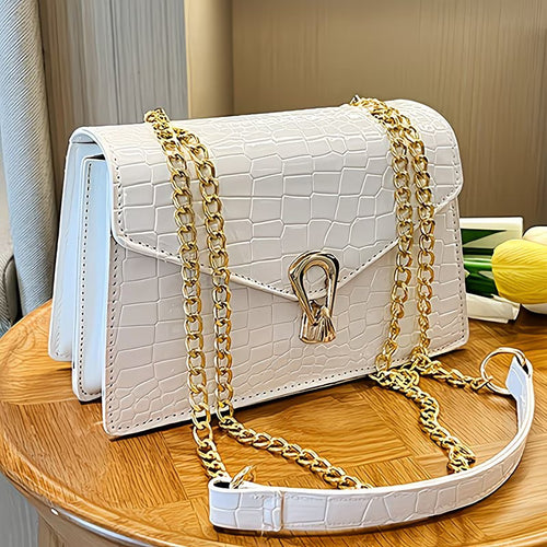 Pink Snake Print & Black Croc Crossbody Bag