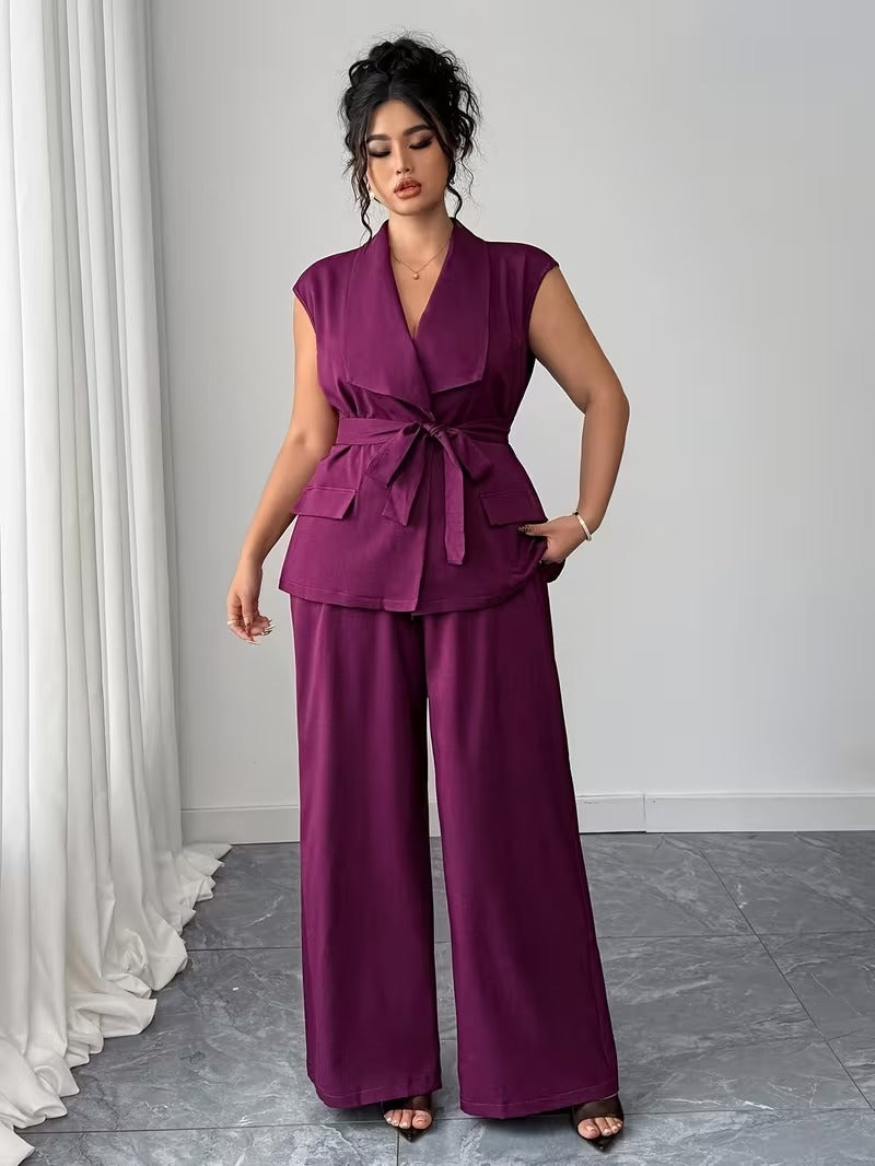 Power Style Plus Size Vest & Wide-Leg Pants Set for Work & Beyond