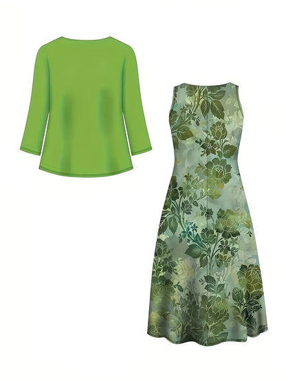 Floral Breeze Layered Dress Set with Jacket