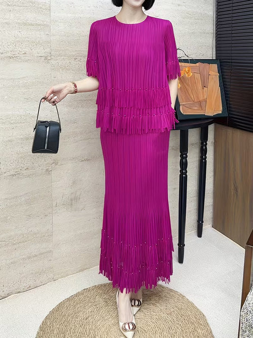 Effortless Style Plus Size Ruffle Tassel Skirt Co-Ord Set