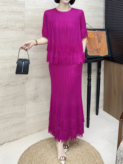Effortless Style Plus Size Ruffle Tassel Skirt Co-Ord Set