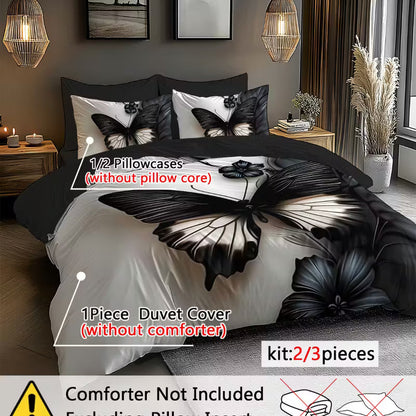 Luxury Dark Butterfly Digital Print Duvet Cover Set – Soft Brushed Polyester Bedding