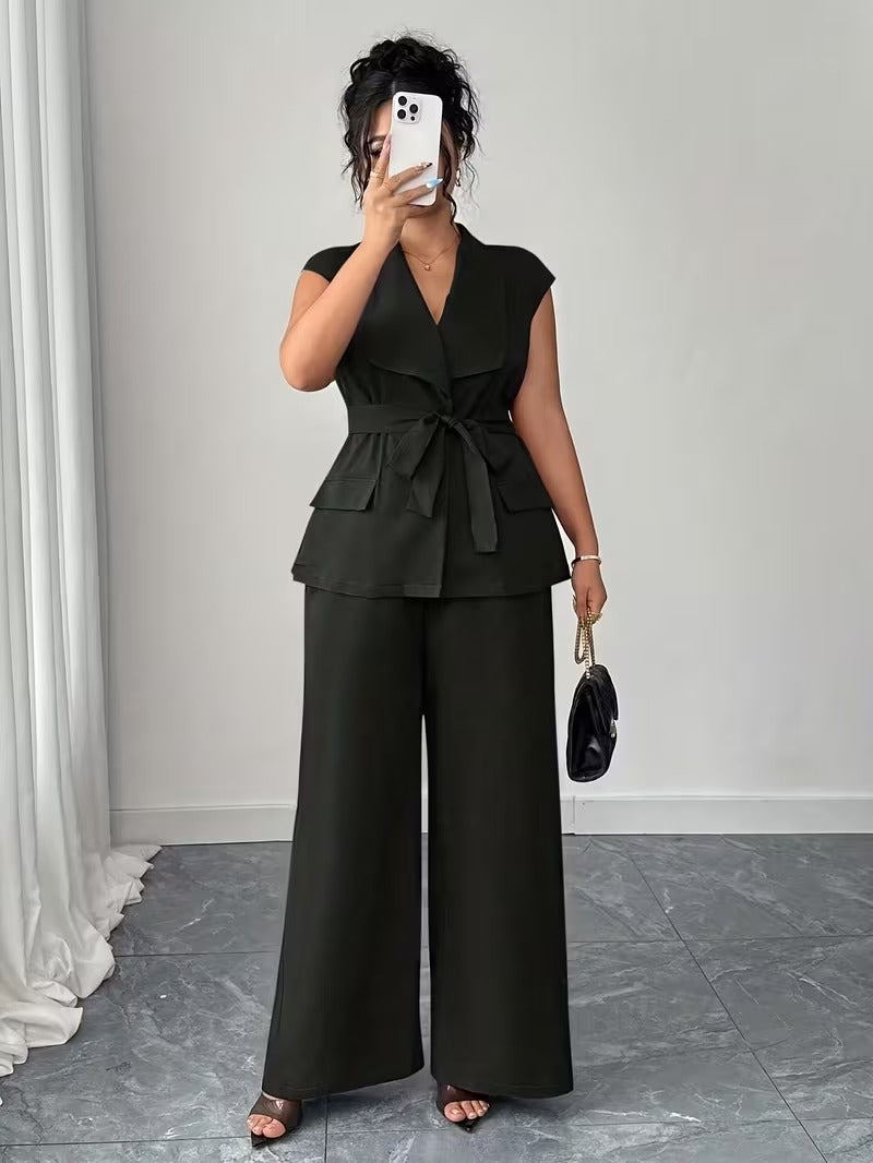 Power Style Plus Size Vest & Wide-Leg Pants Set for Work & Beyond