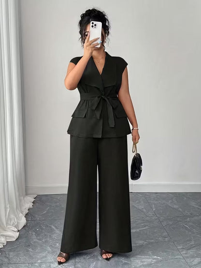 Power Style Plus Size Vest & Wide-Leg Pants Set for Work & Beyond