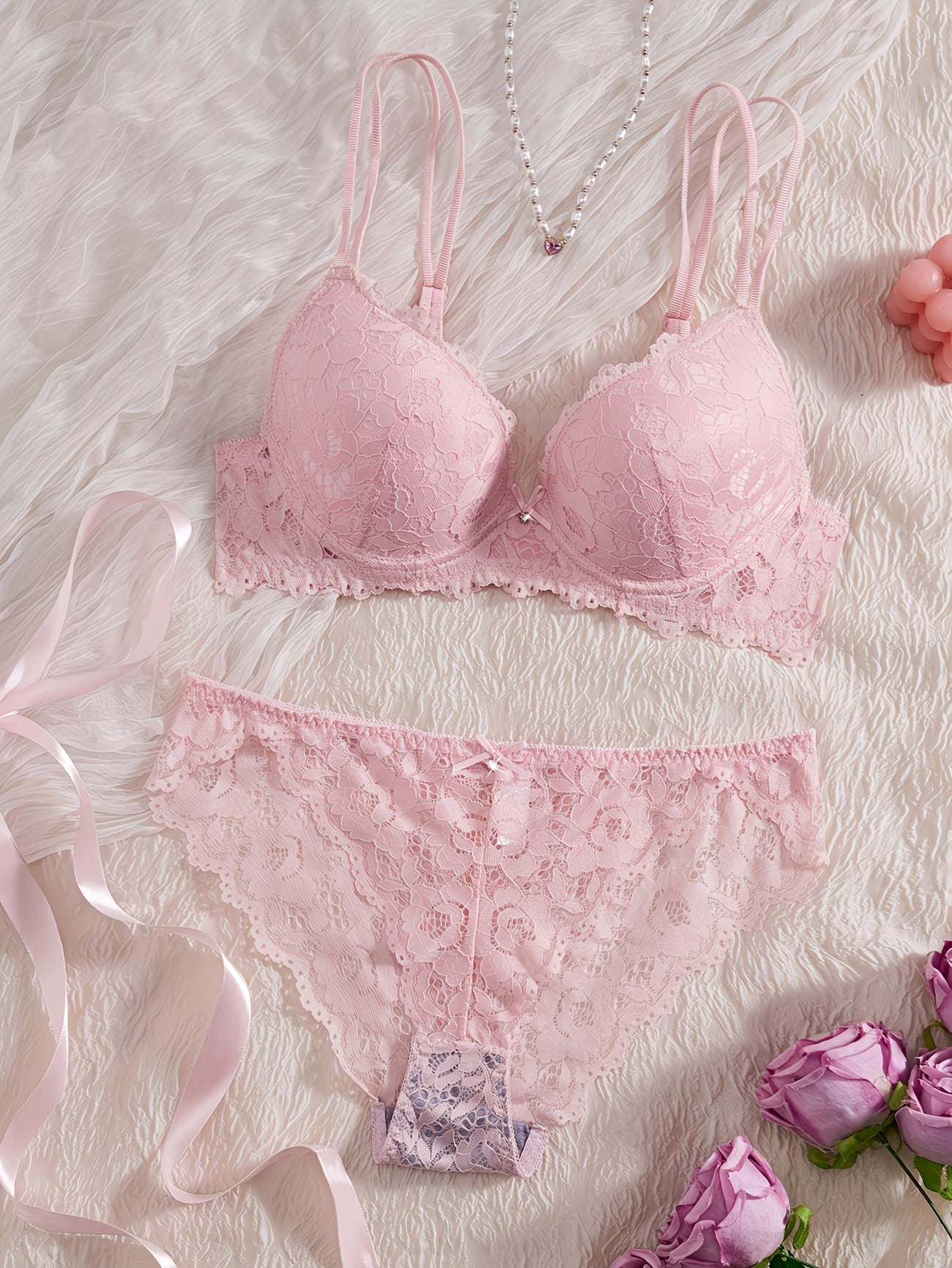Pack of 6  Women’s Floral Lace Bra & Panty Set  Comfortable & Sexy Lingerie