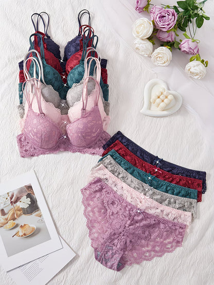 Pack of 6  Women’s Floral Lace Bra & Panty Set  Comfortable & Sexy Lingerie