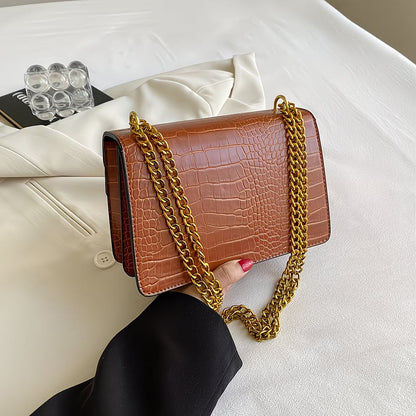 Vintage Crocodile Print Crossbody Bag
