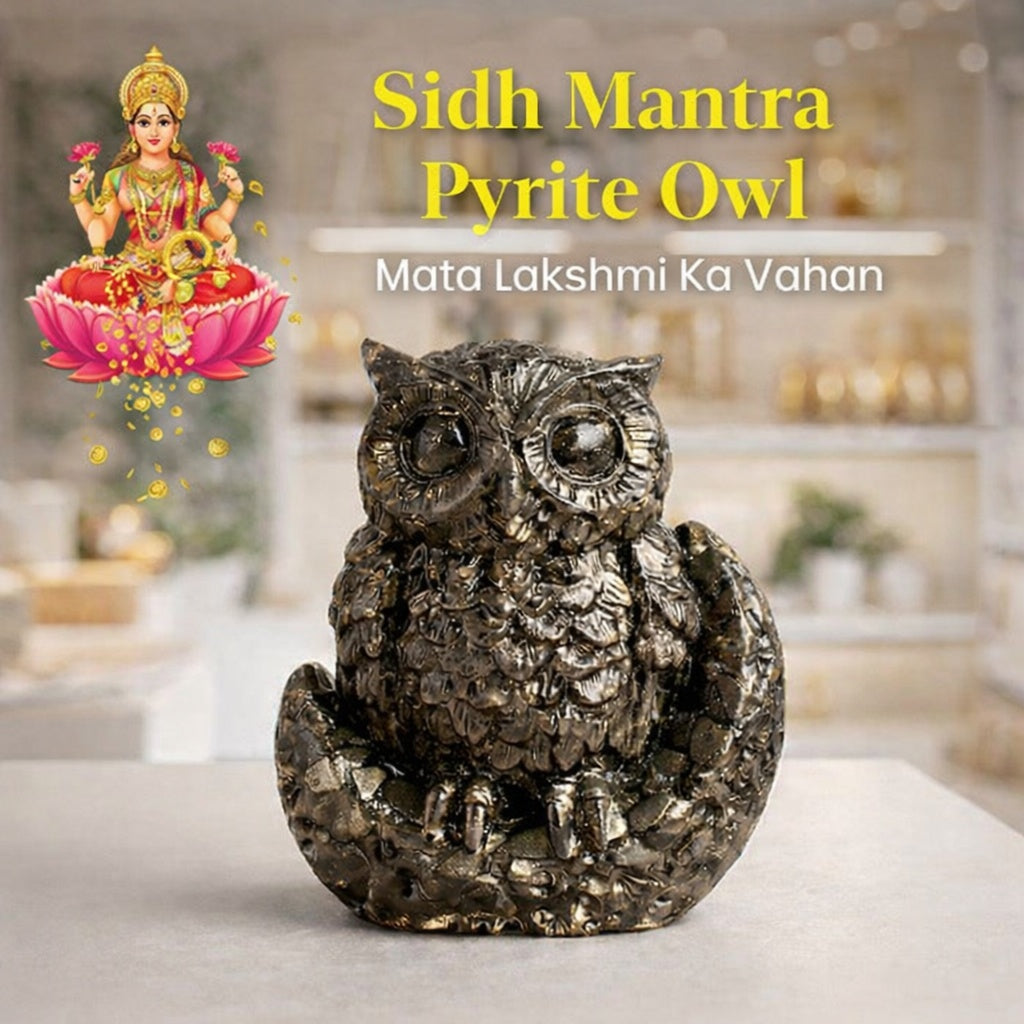 Siddh Mantra Pyrite Owl – Mata Lakshmi Vahan | Wealth, Protection & Prosperity Idol